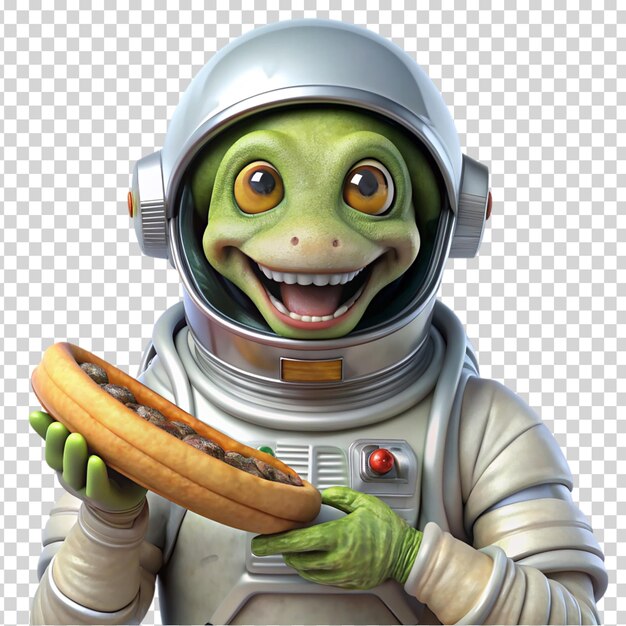 PSD a space suit holding a hot dog on transparent background