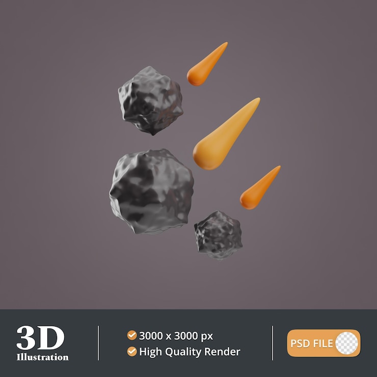 PSD space technology meteorite illustration 3d