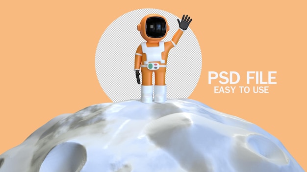 PSD 달에 서 있는 우주인 우주 비행사 만화 우주 비행사 흰색 배경 3d 렌더링에 고립