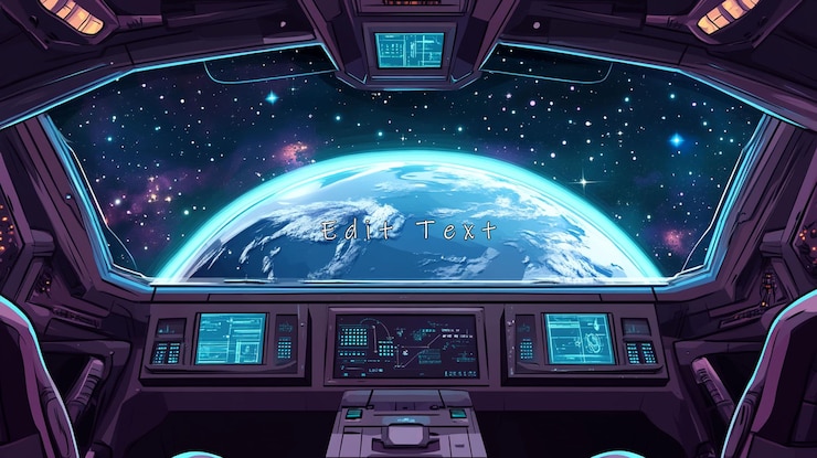 PSD spaceship cockpit view of earth from space