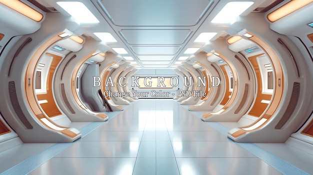PSD Коридор космического корабля футуристический туннель со светом генеративный ии