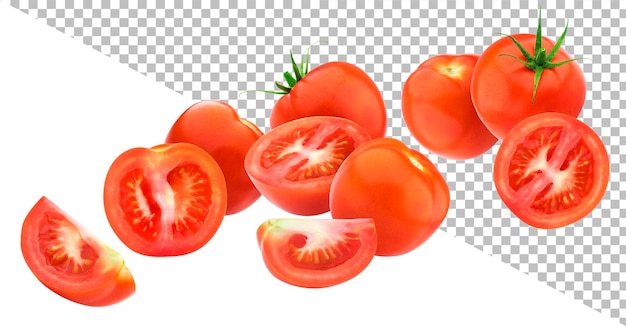 Spadające pomidory na białym tle