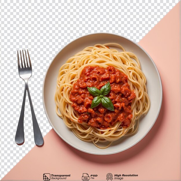 PSD spaghetti met pittige tomatensous geïsoleerd op een doorzichtige achtergrond