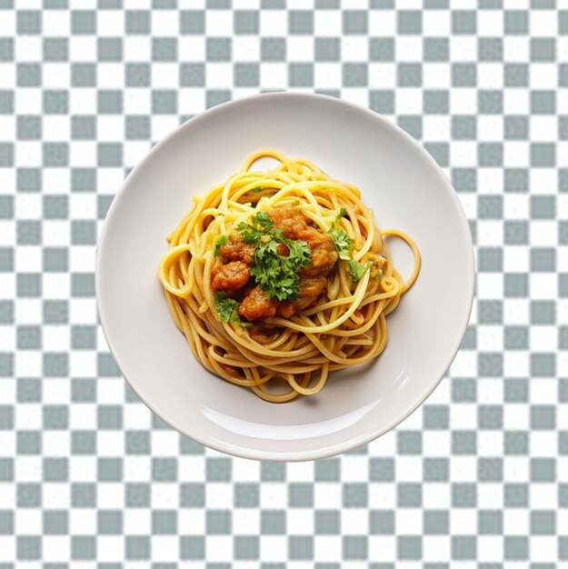 Spaghetti con salsa bolognese isolati su sfondo bianco