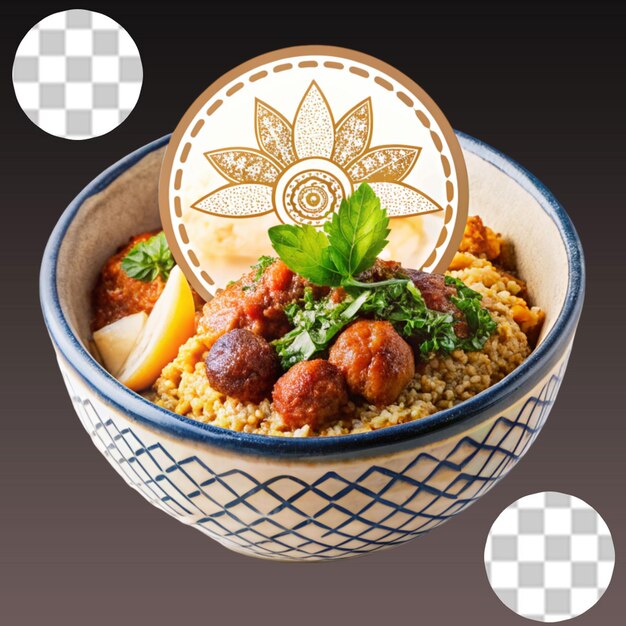 Spaghetti with meatballs and tomato sauce in bowl closeup shot isolated on a transparent background