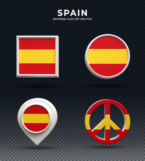 PSD spain flag 3d rendering dome button and on glossy base