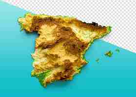 PSD spain map shaded relief color height map on the sea blue background 3d illustration