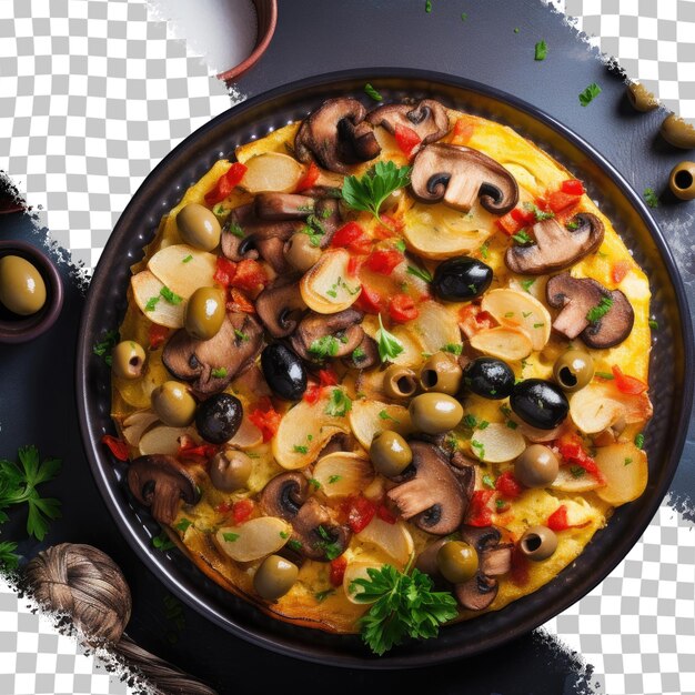 PSD spanish cuisine s typical omelette with mushrooms olives and potatoes transparent background