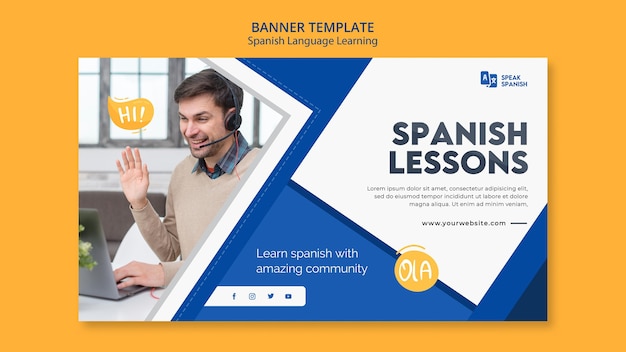 PSD spanish language learning banner template