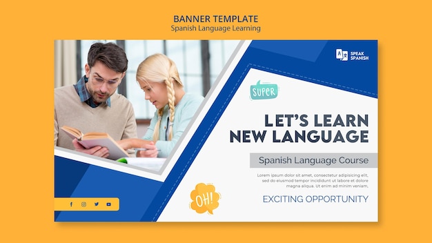 PSD spanish language learning horizontal banner