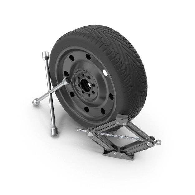 Spare tire jack and tools for car tire change