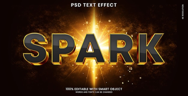 PSD 金色のキラキラスパークとレンズフレアを備えたスパーク光沢のある光沢のある3dテキスト効果