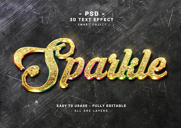 PSD sparkle 3d colors golden text effect