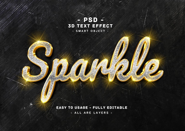 Sparkle teksteffect 3d zilver gouden stijl