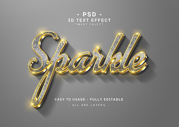 Sparkle text effect 3d black left style