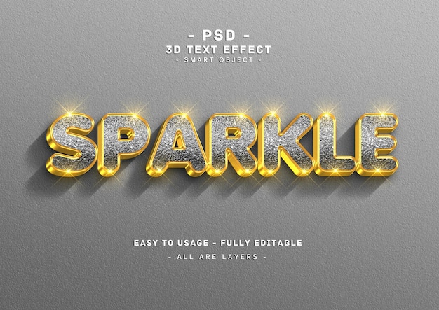 PSD sparkle text effect 3d black right style