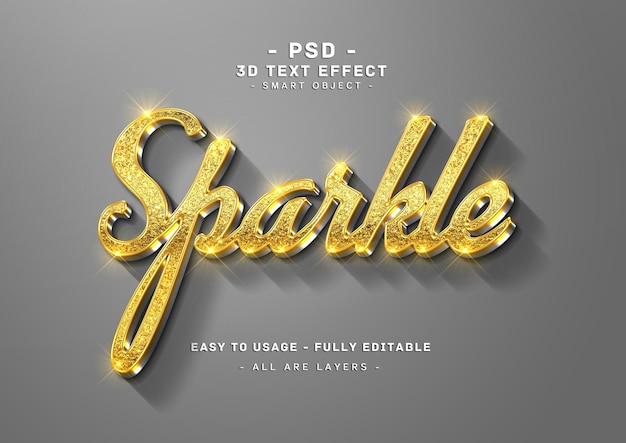 Sparkle text effect 3d golden left style