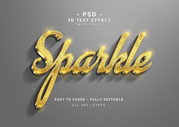 Sparkle text effect 3d golden right style