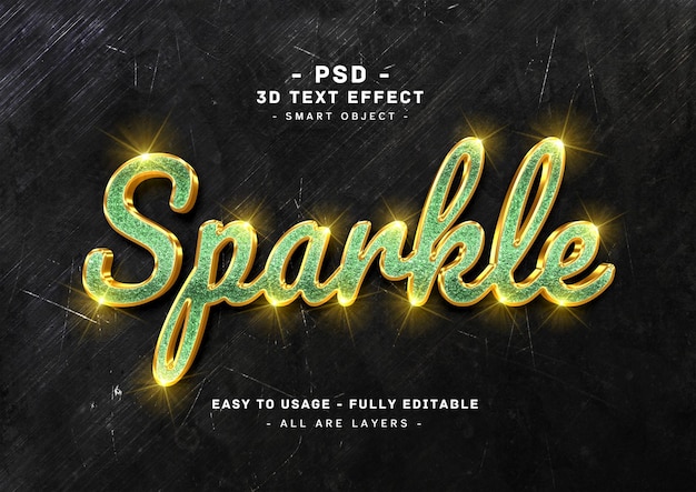 PSD sparkle text effect 3d green golden style