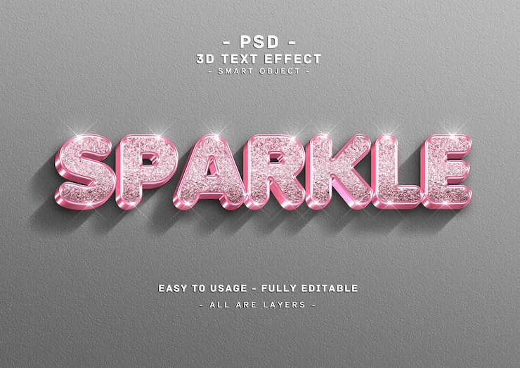PSD sparkle text effect 3d pink right style