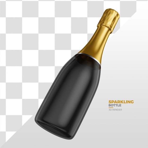 PSD sparkling bottle in black and golden isolated on transparent background