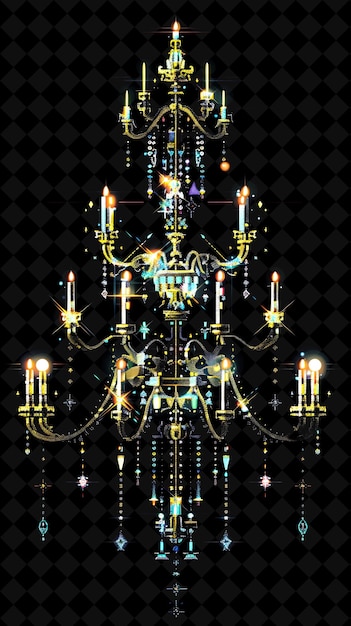 PSD sparkling chandelier 8 bit pixel with candles and elegant sy y2k shape neon color art collections