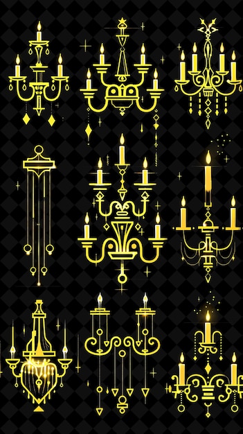 PSD sparkling chandelier 8 bit pixel with candles and elegant sy y2k shape neon color art collections