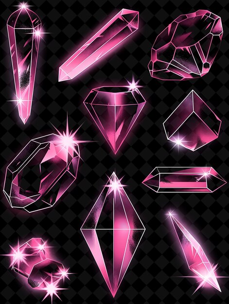 PSD sparkling gem 8 bit pixel with facets and glow with dazzling y2k shape neon color art collections