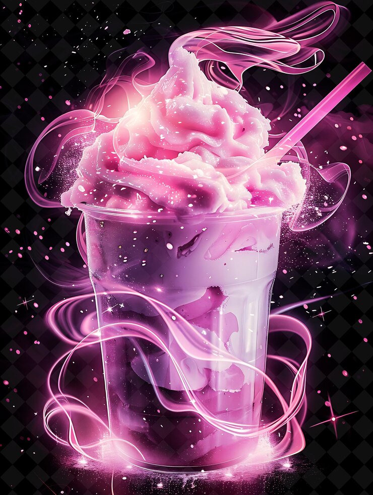 PSD sparkling pink cotton candy lemonade with floating cotton ca neon color food drink y2k collection