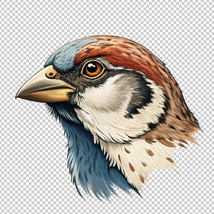 PSD sparrow head grunge style on transparent background