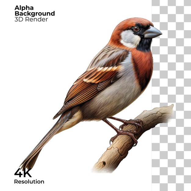 PSD sparrow on white background