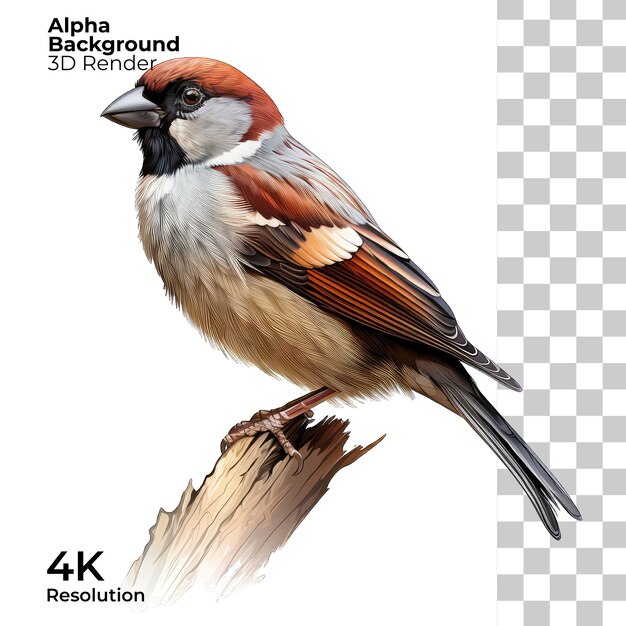 PSD sparrow on white background