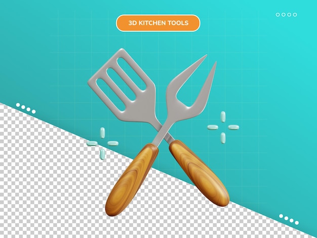 PSD spatula and fork 3d icon