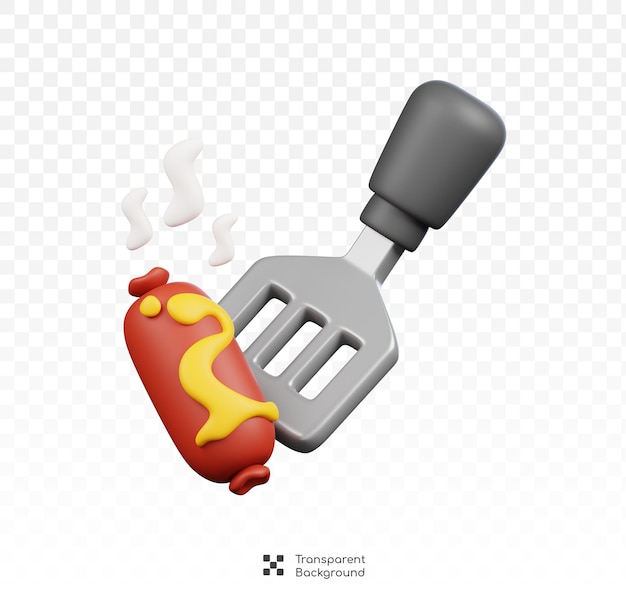 PSD spatula with hot dog with sauce kitchenware and cooking icon on transparent background 3d render