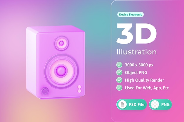 PSD illustrazione 3d del dispositivo elettronico dell'altoparlante