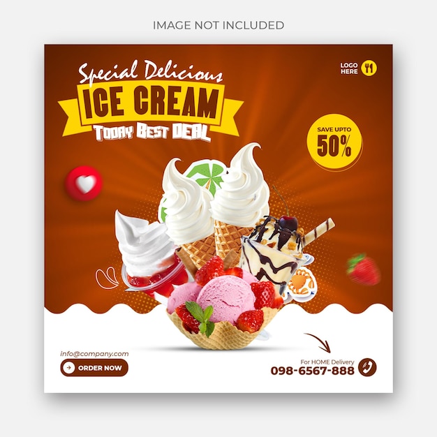 Speciaal heerlijk ijs social media banner post ontwerpsjabloon Premium Psd