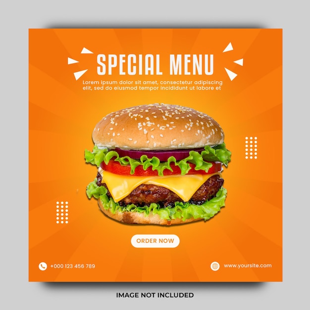 Speciaal menu burger social media postsjabloon