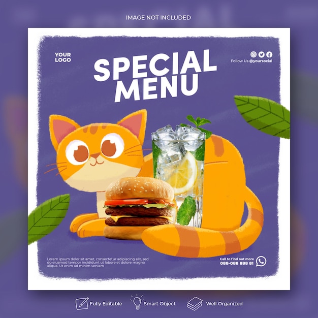 Speciaal menu instagram postsjabloon