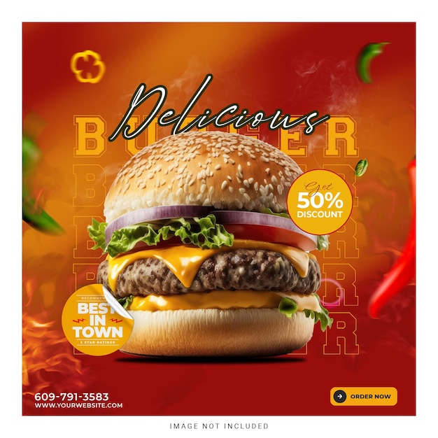 PSD special burger delicious food social media banner instagram post template