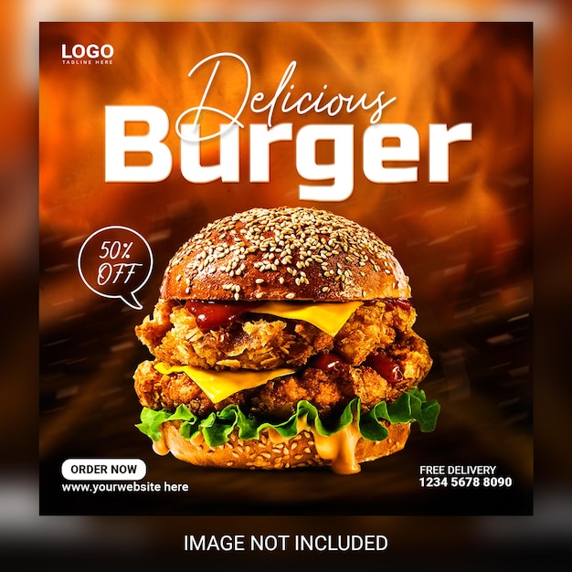 Speciale hamburger fast food promozione sui social media e modello di progettazione di post banner instagram