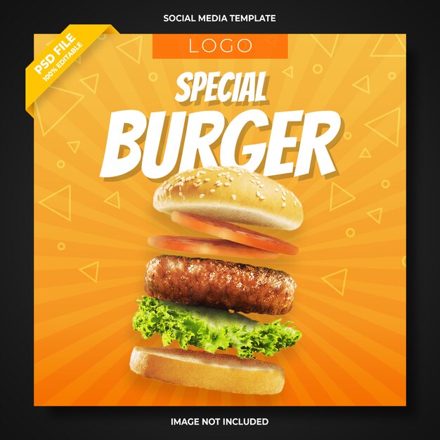 특별 햄버거 메뉴 프로모션 소셜 미디어 배너 템플릿