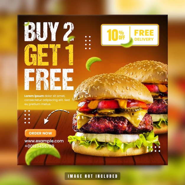 Promozione speciale sui social media del ristorante burger e modello di post su instagram psd premium