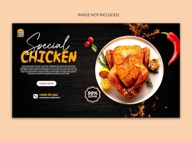 PSD banner web di social media di pollo speciale.