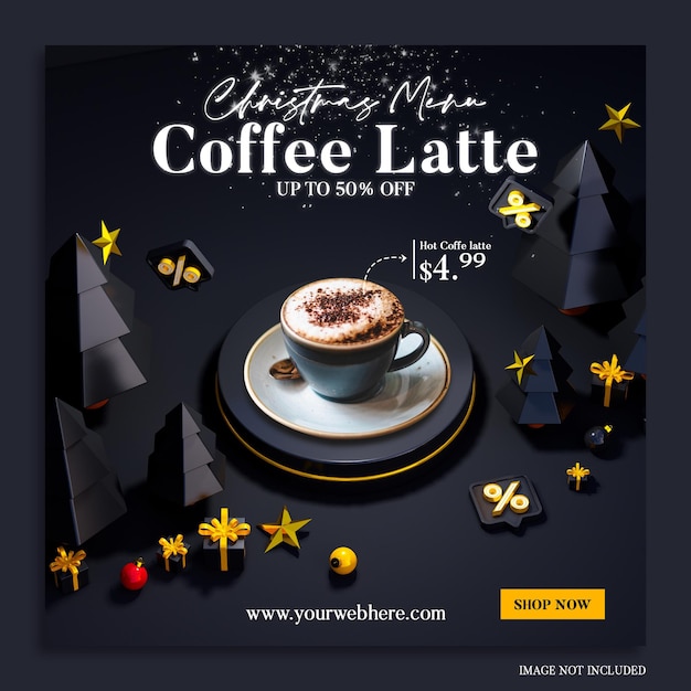 PSD special christmas big sale coffee banner social media post template