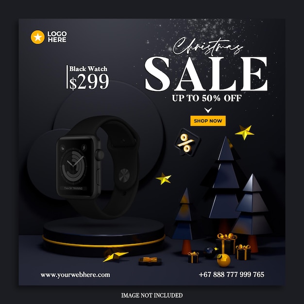 Special christmas big sale watch banner social media post template