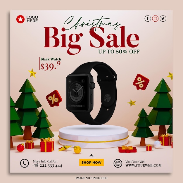 Special christmas big sale watch banner social media post template