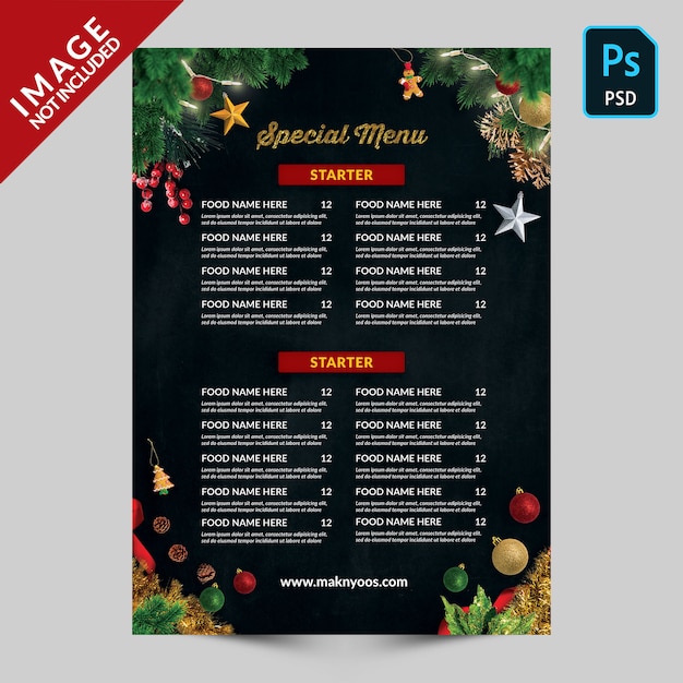 Menu speciale del libro di natale sul retro