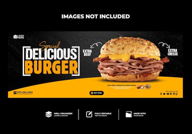 PSD special delicious burger facebook cover banner template