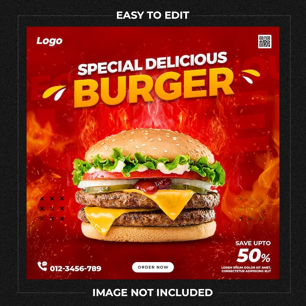 Modello di social media post special delicious burger