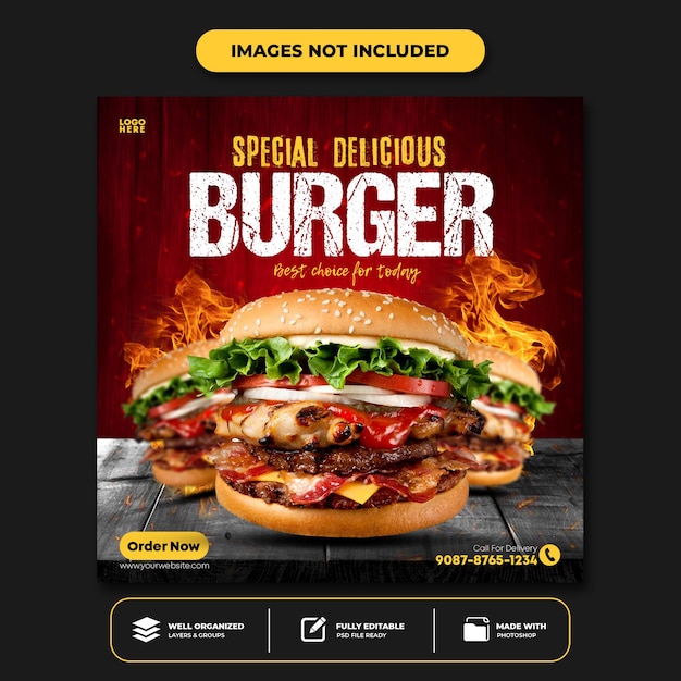 Special delicious burger social media banner post template